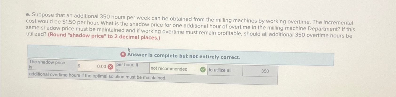  e. Suppose that an additional 350 hours per week can be