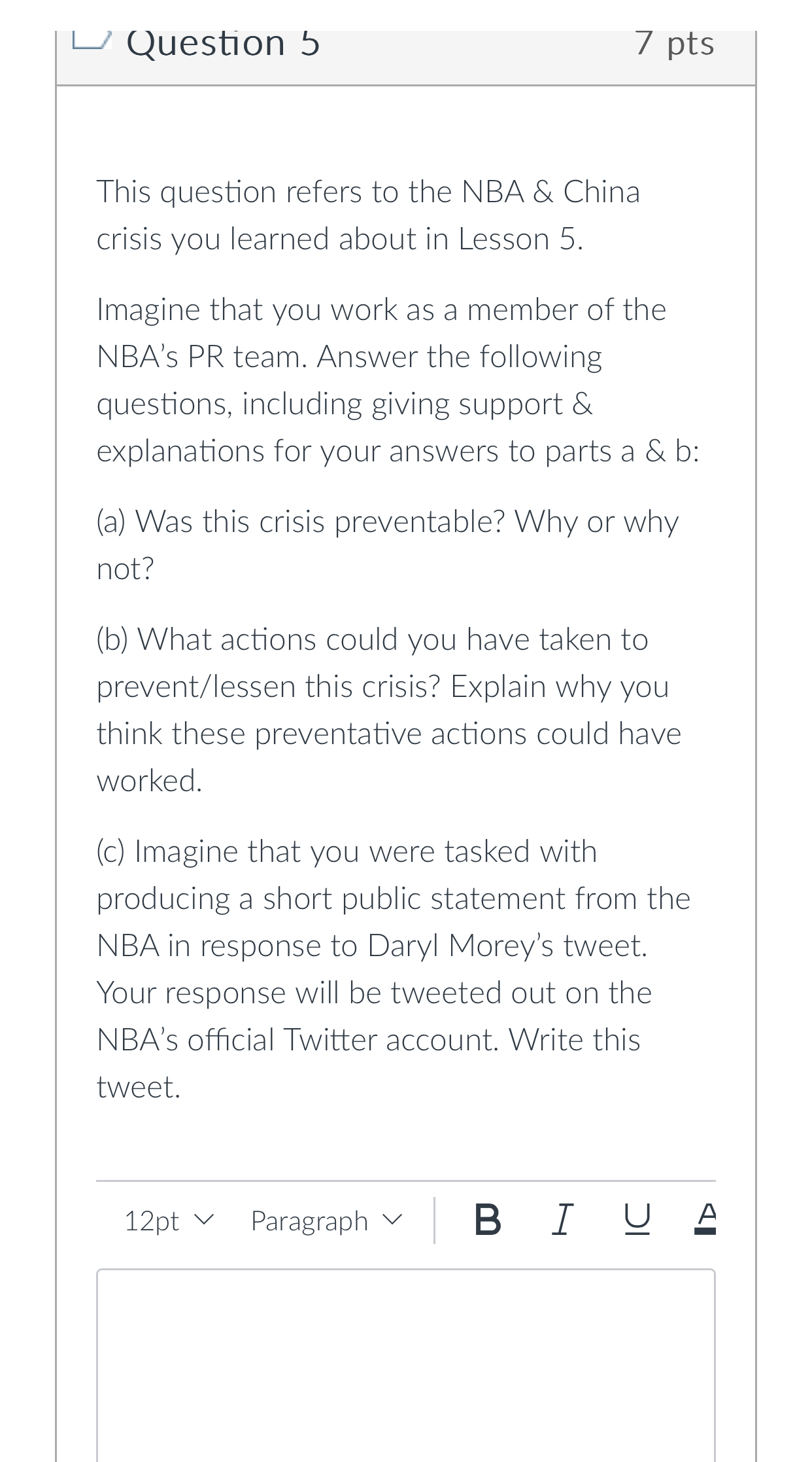  Question 5 7 pts This question refers to the NBA &