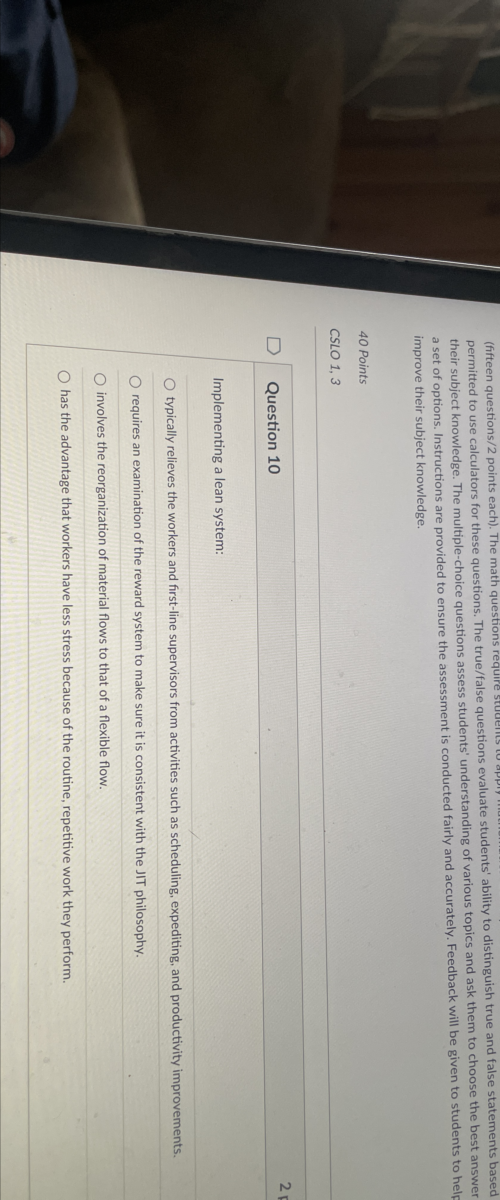  (fifteen questions/2 points each). The math questions require studer improve their