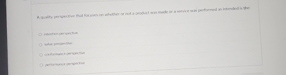  A quality perspective that focuses on whether or not a product