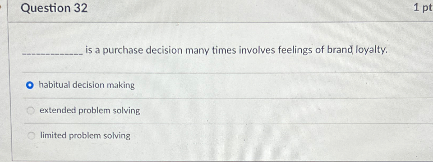  Question 32 is a purchase decision many times involves feelings of