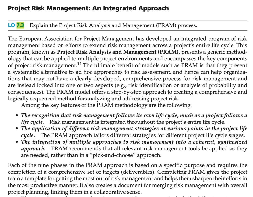  Project Risk Management: An Integrated Approach LO 7.3 Explain the Project