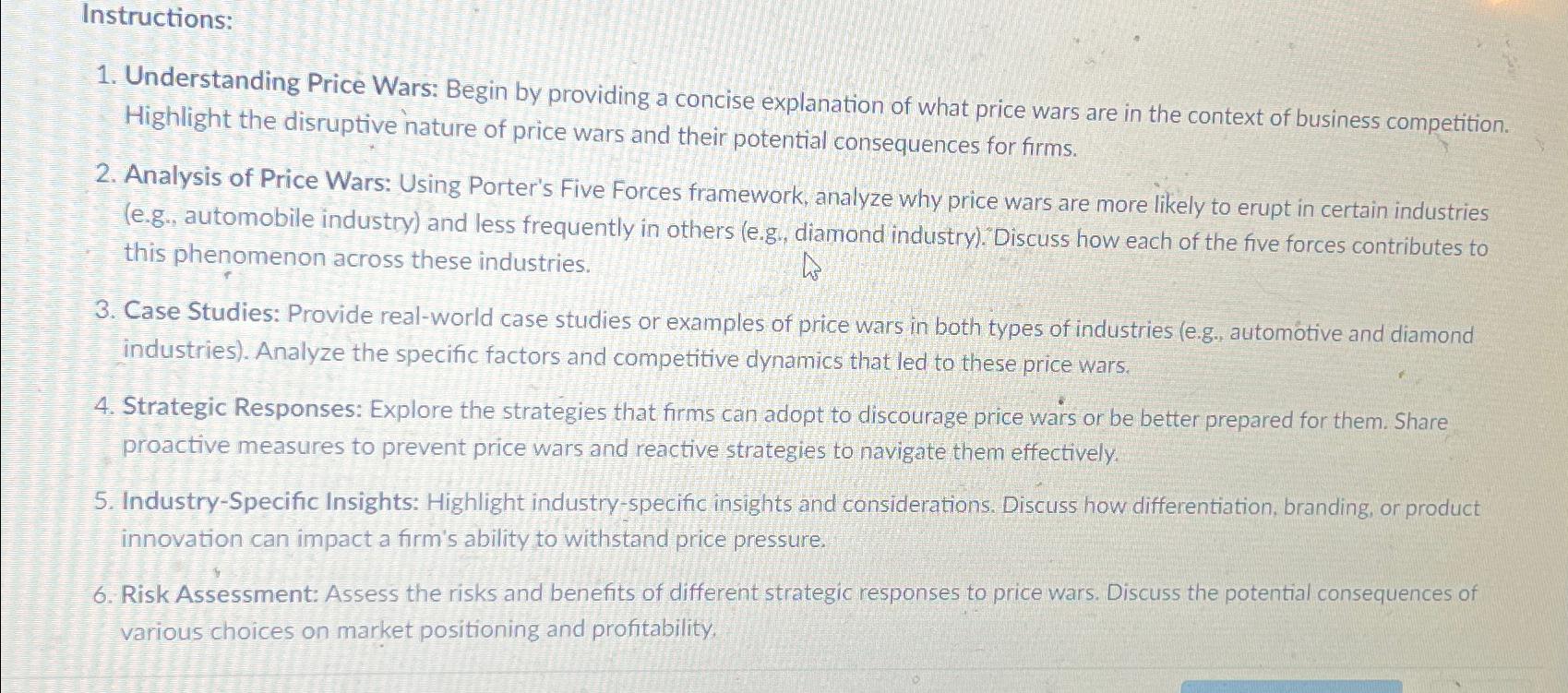 Instructions: Understanding Price Wars: Begin by providing a concise explanation of