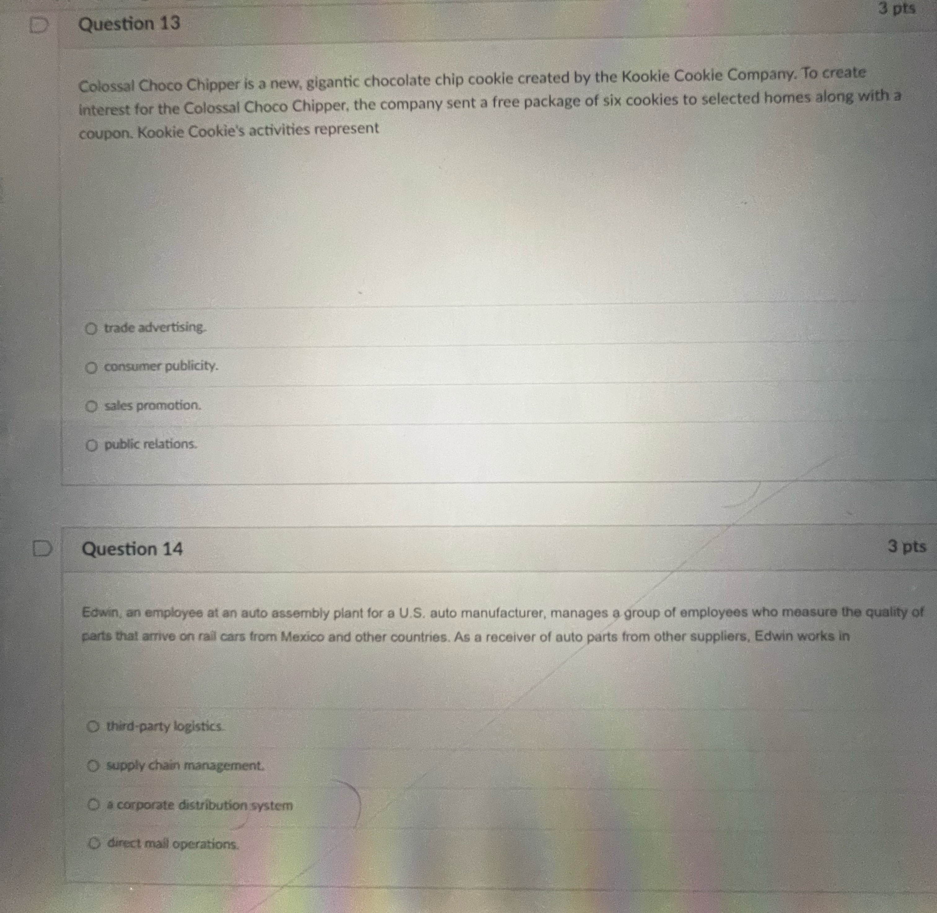  Question 13 3 pts Colossal Choco Chipper is a new, gigantic