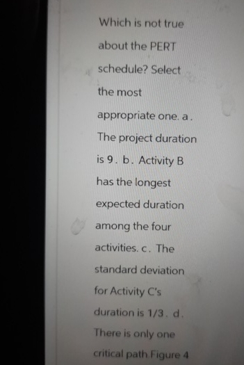  Which is not true about the PERT schedule? Select the most