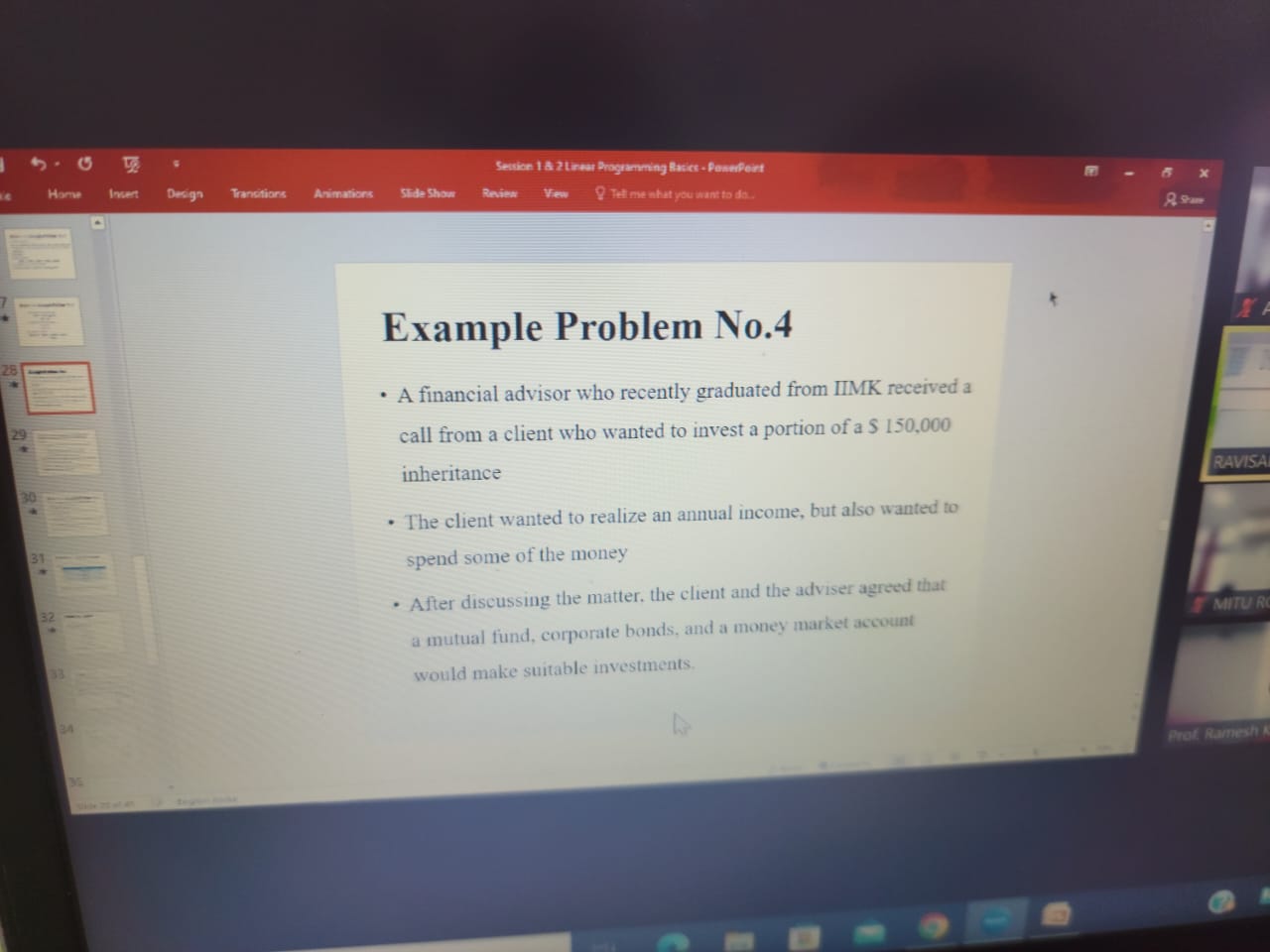  Example Problem No.4 - A financial advisor who recently graduated from