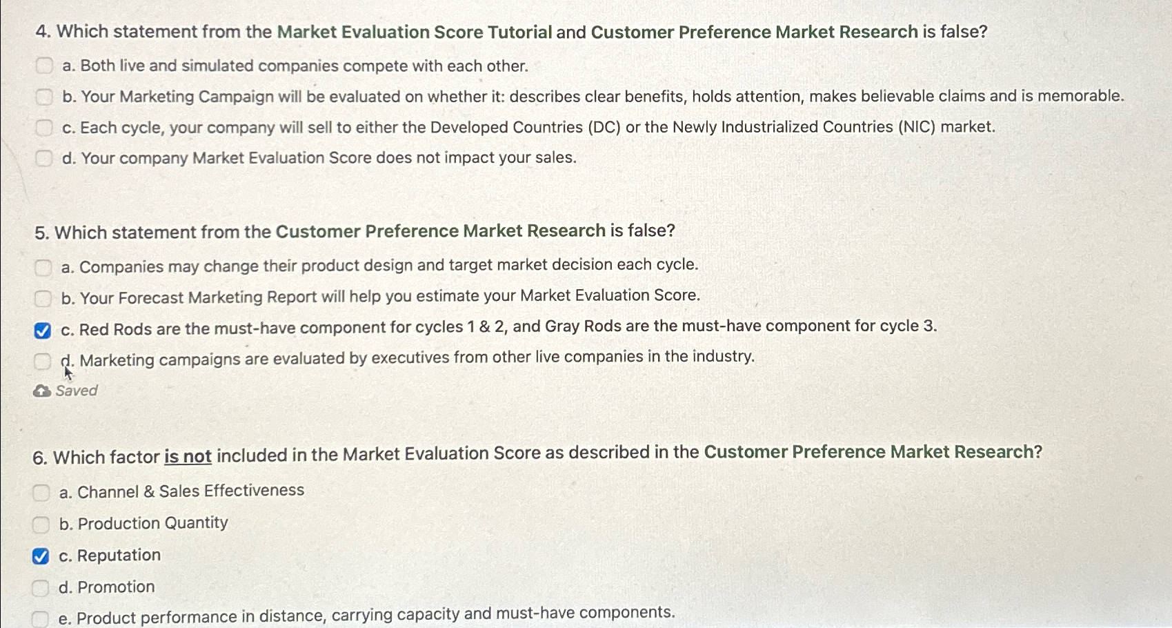  Which statement from the Market Evaluation Score Tutorial and Customer Preference