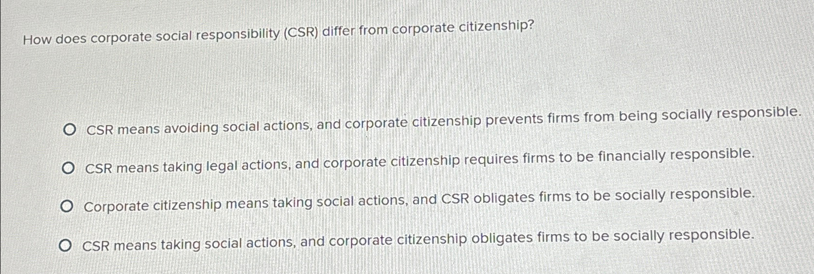  How does corporate social responsibility (CSR) differ from corporate citizenship? CSR