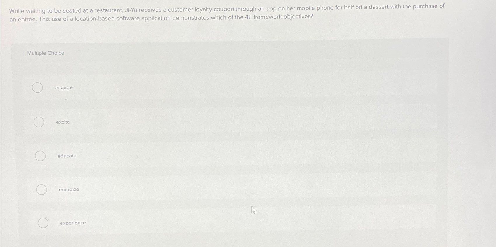  While waiting to be seated at a restaurant, Ji-Yu receives a