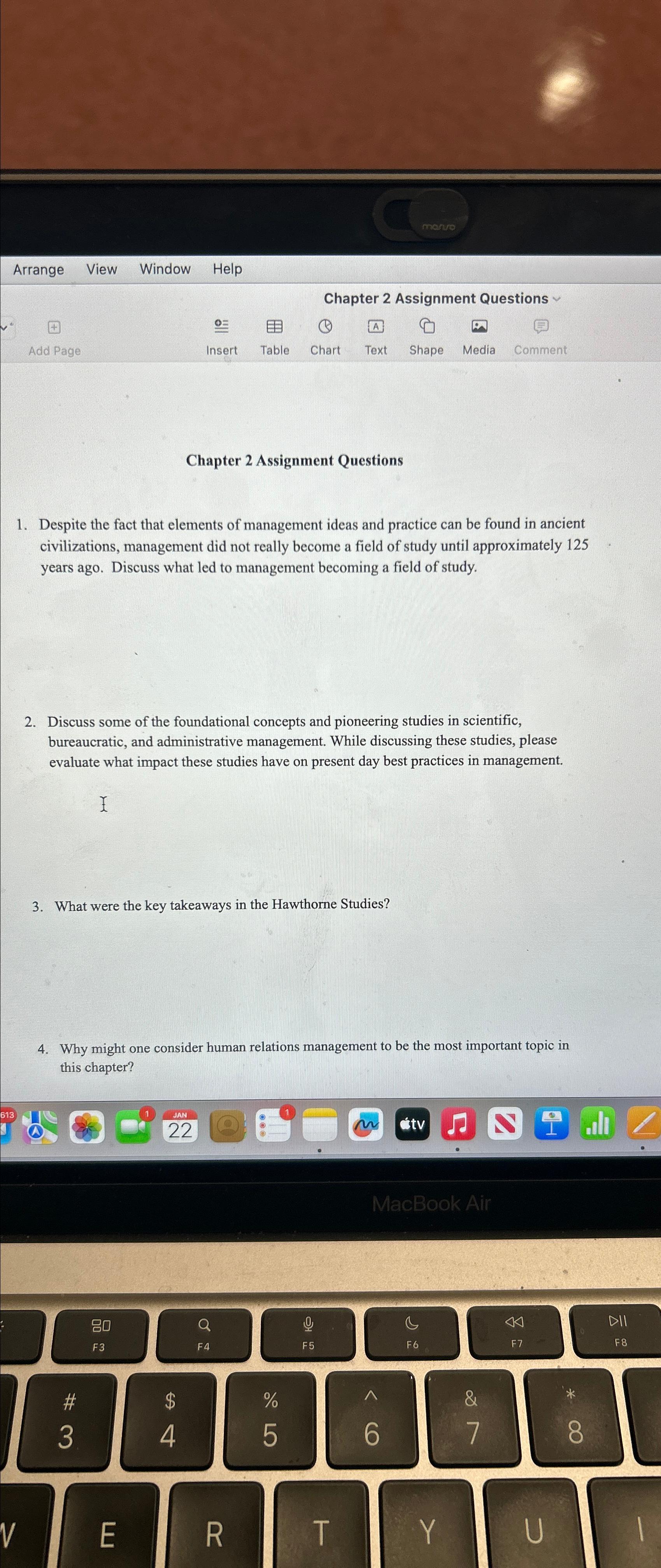 Arrange View Window Help Chapter 2 Assignment Questions Despite the fact