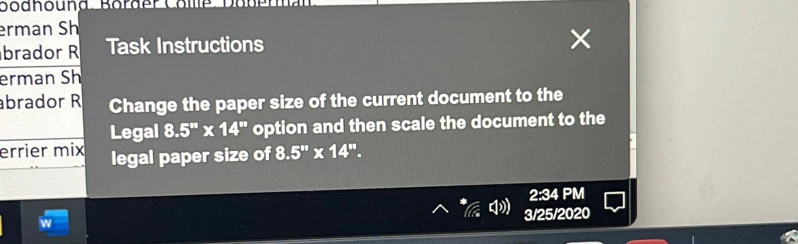  Task Instructions Change the paper size of the current document to