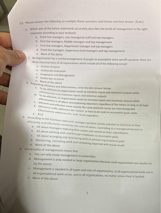 please hurry up Q1. Please answer the following six multiple choice questions