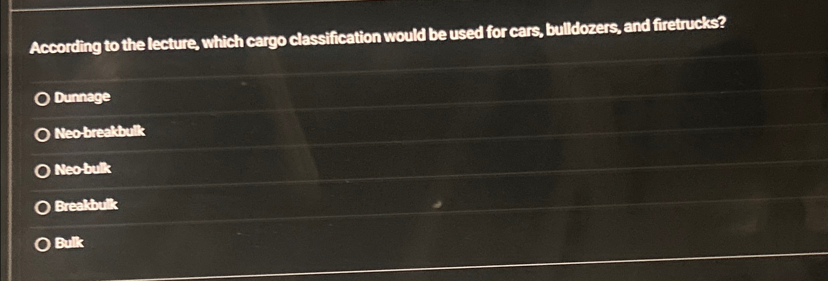  According to the lecture, which cargo classification would be used for