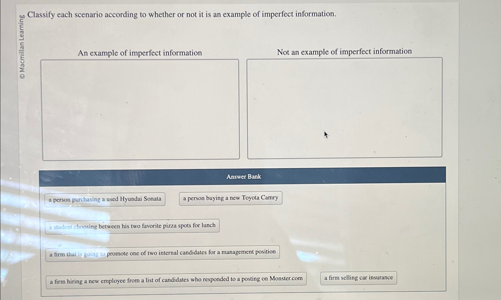  a Classify each scenario according to whether or not it is