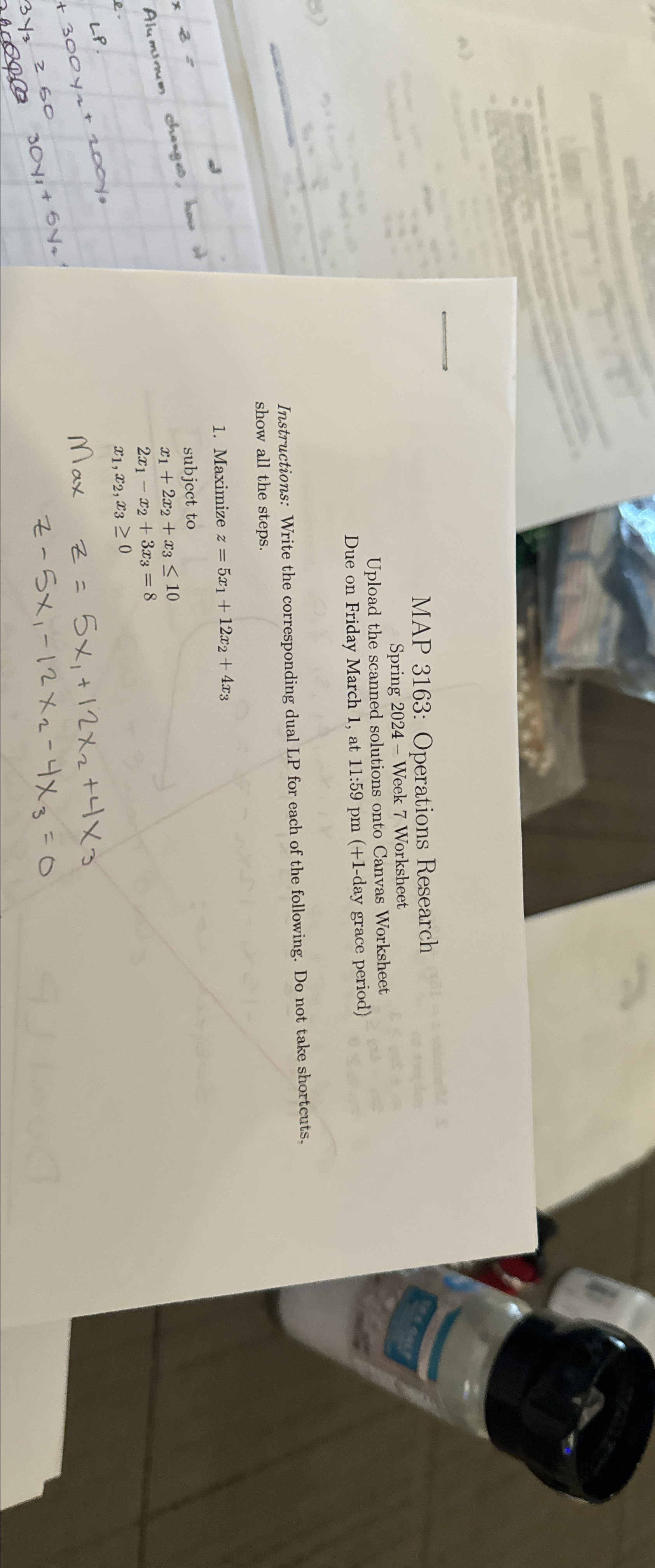  MAP 3163: Operations Research Spring 2024- Week 7 Worksheet Upload the