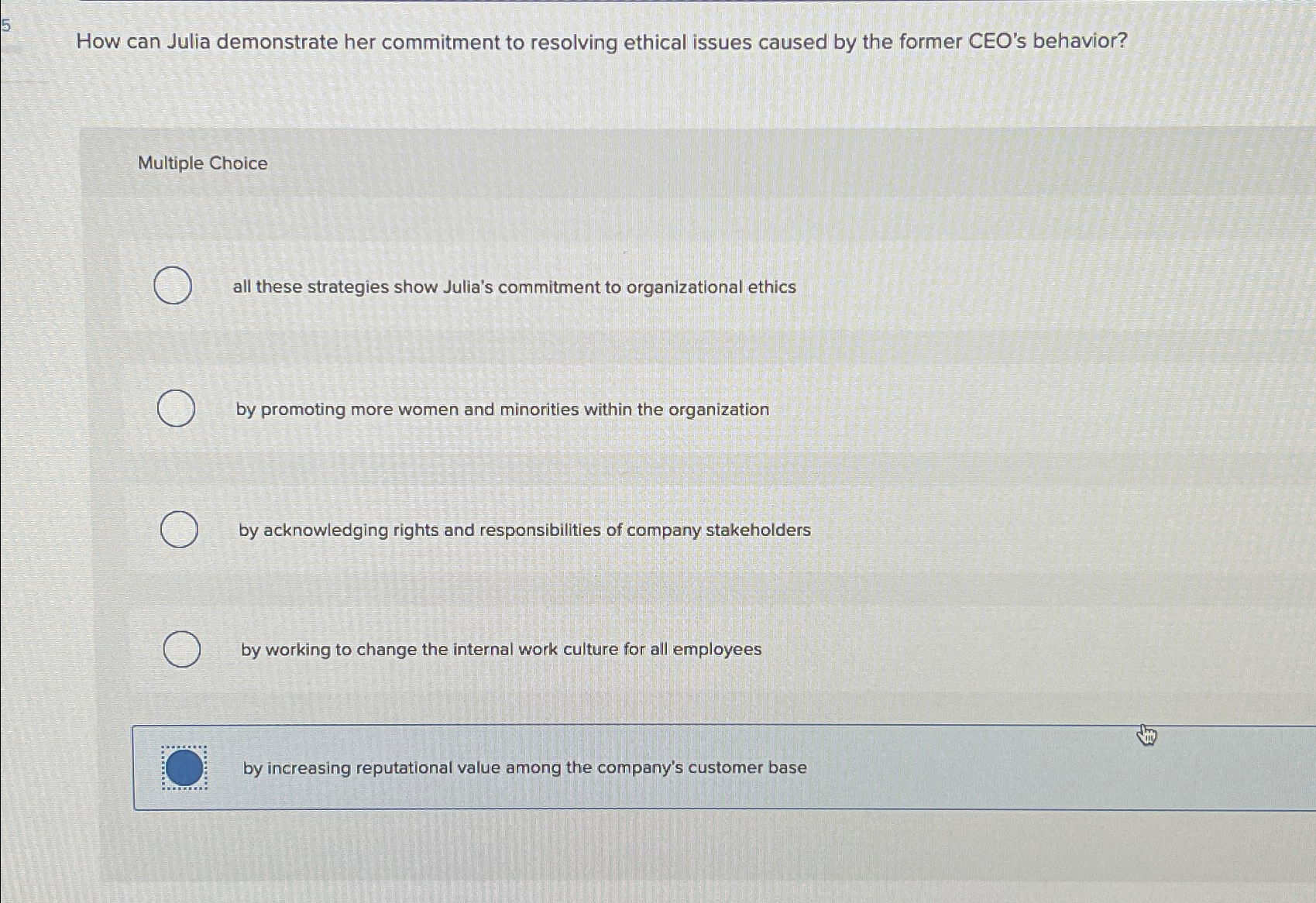  5 How can Julia demonstrate her commitment to resolving ethical issues
