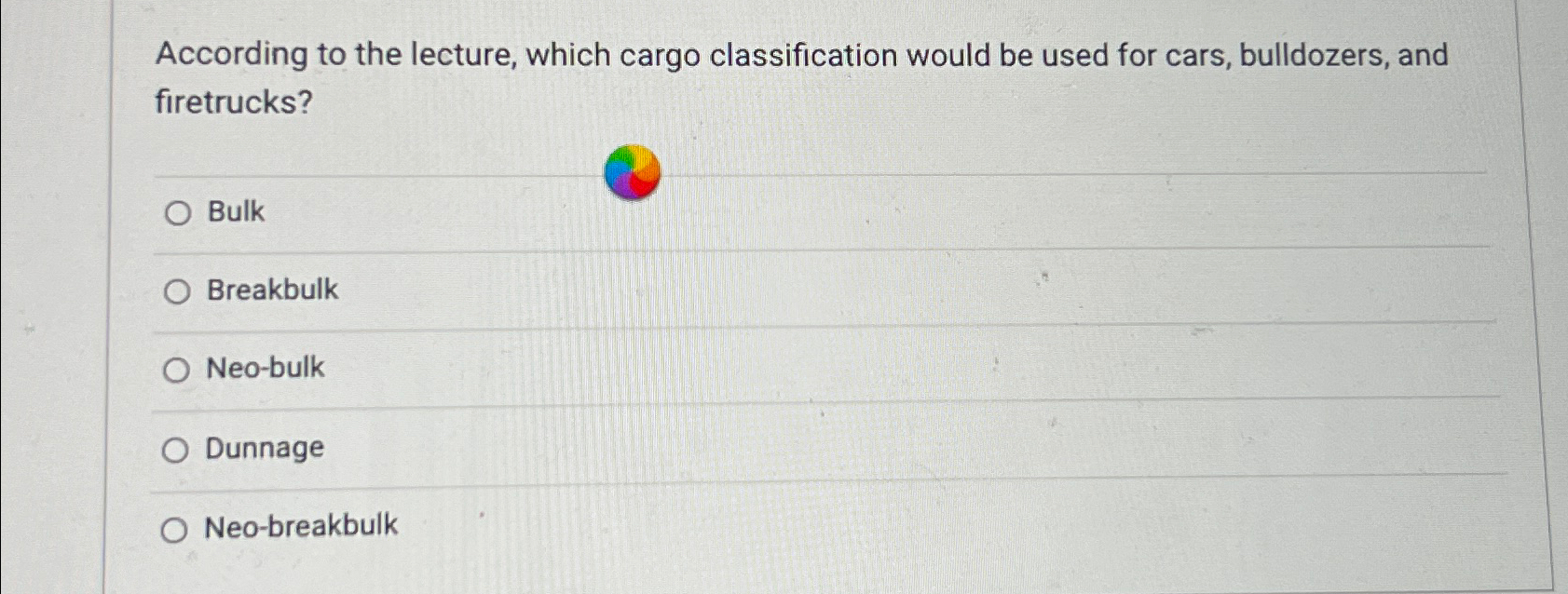  According to the lecture, which cargo classification would be used for