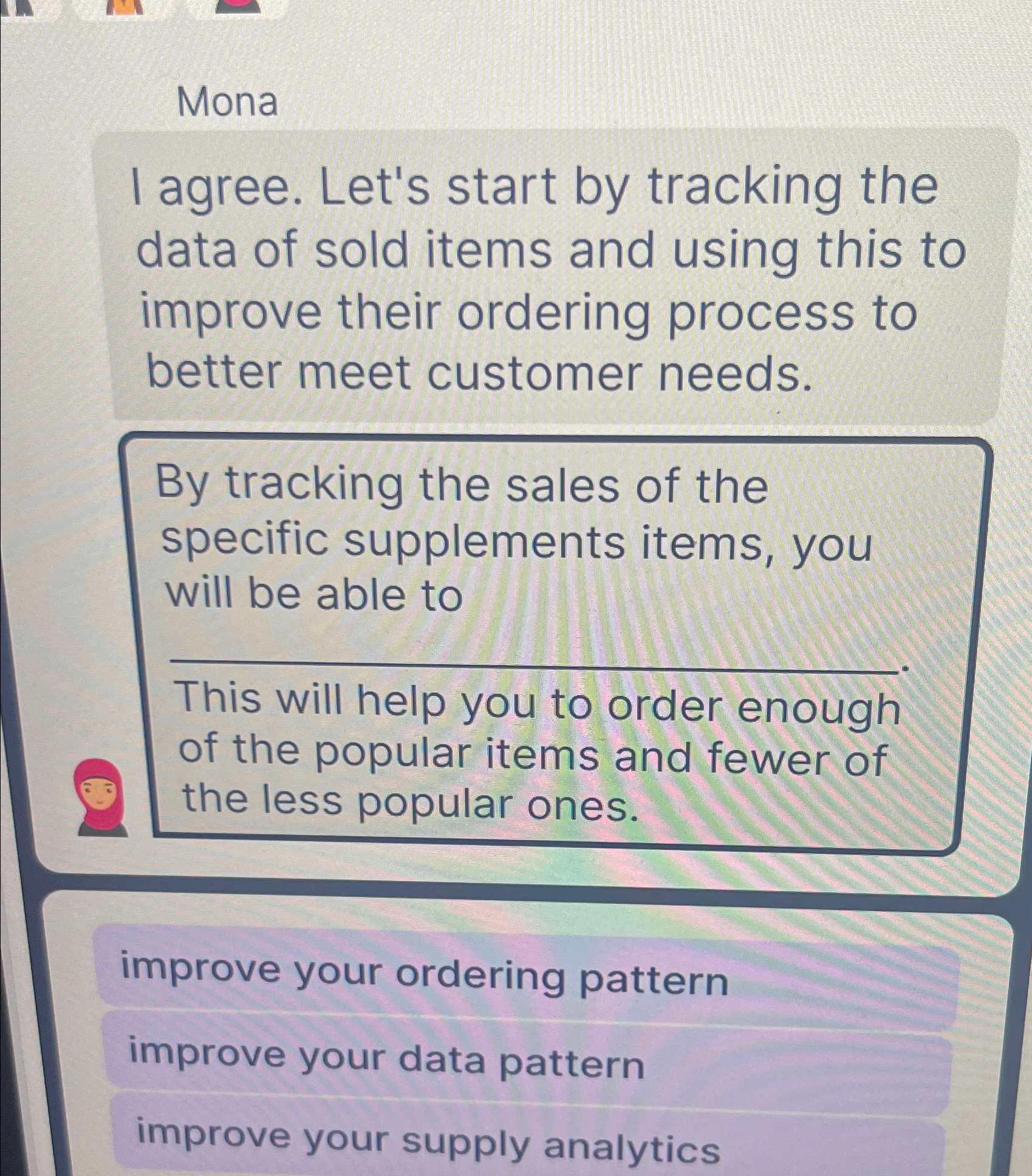  Mona I agree. Let's start by tracking the data of sold