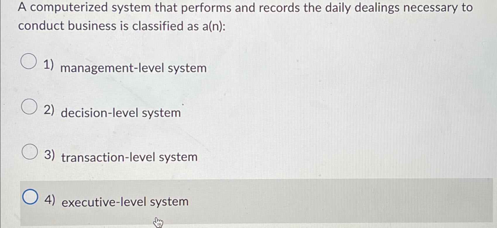  A computerized system that performs and records the daily dealings necessary
