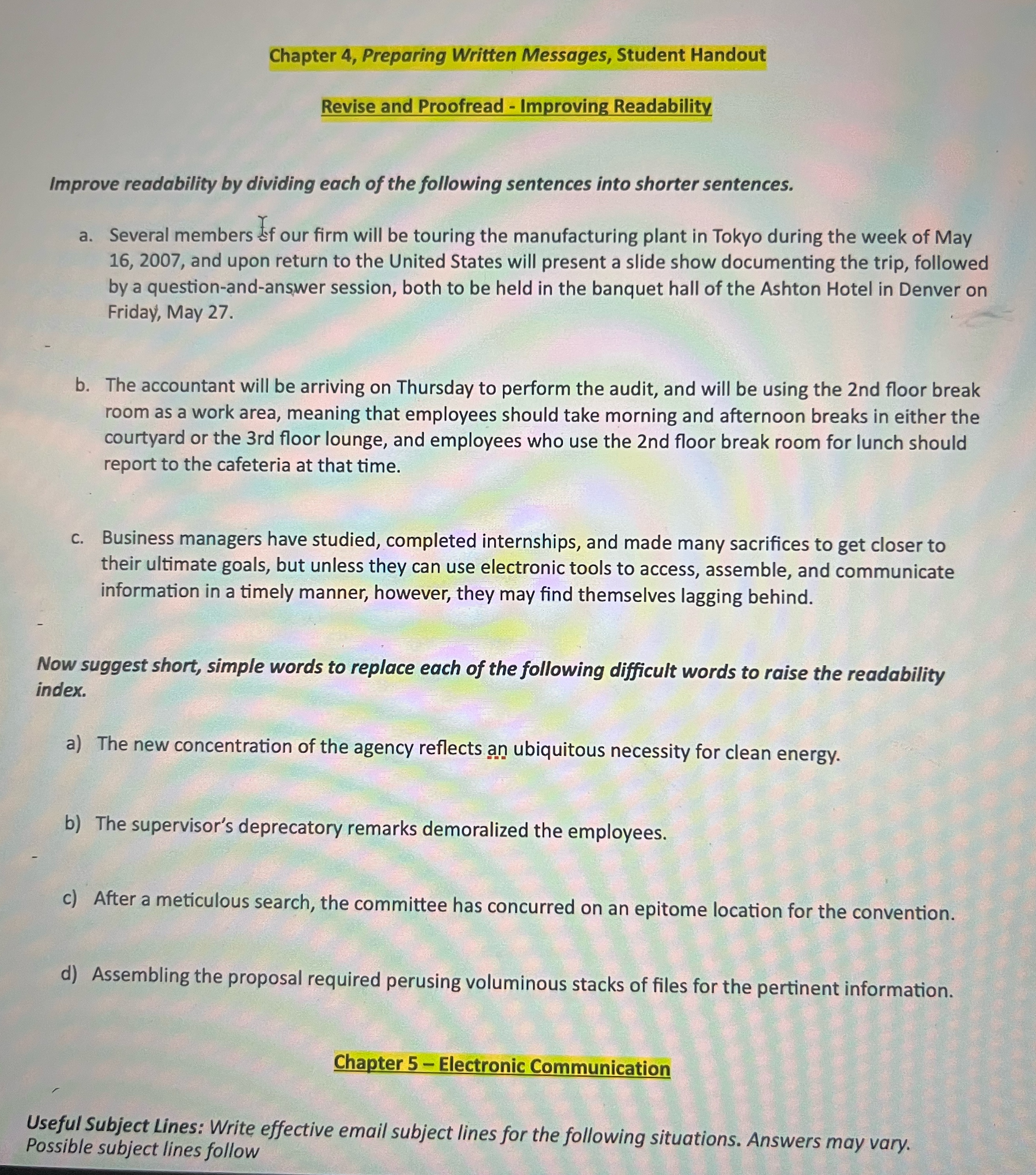  Chapter 4, Preparing Written Messages, Student Handout Revise and Proofread -