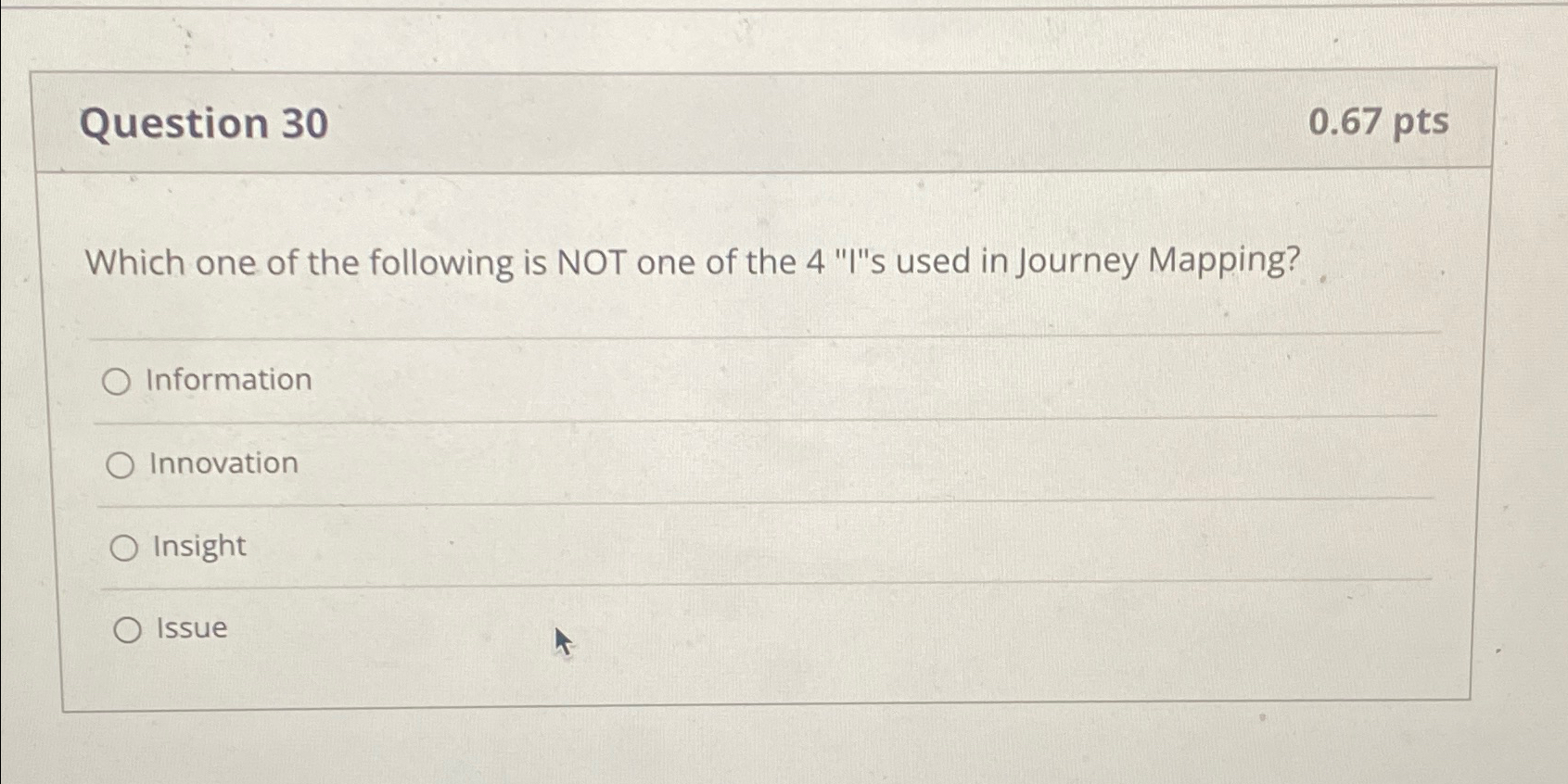  Question 30 0.67pts Which one of the following is NOT one