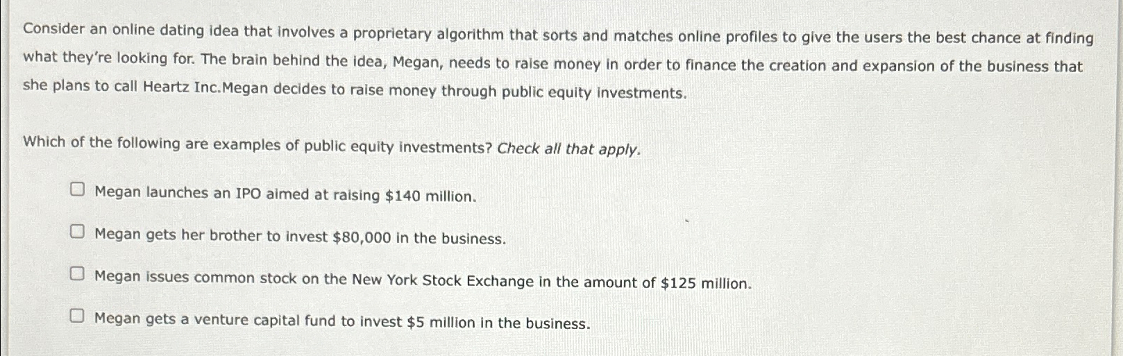  Consider an online dating idea that involves a proprietary algorithm that