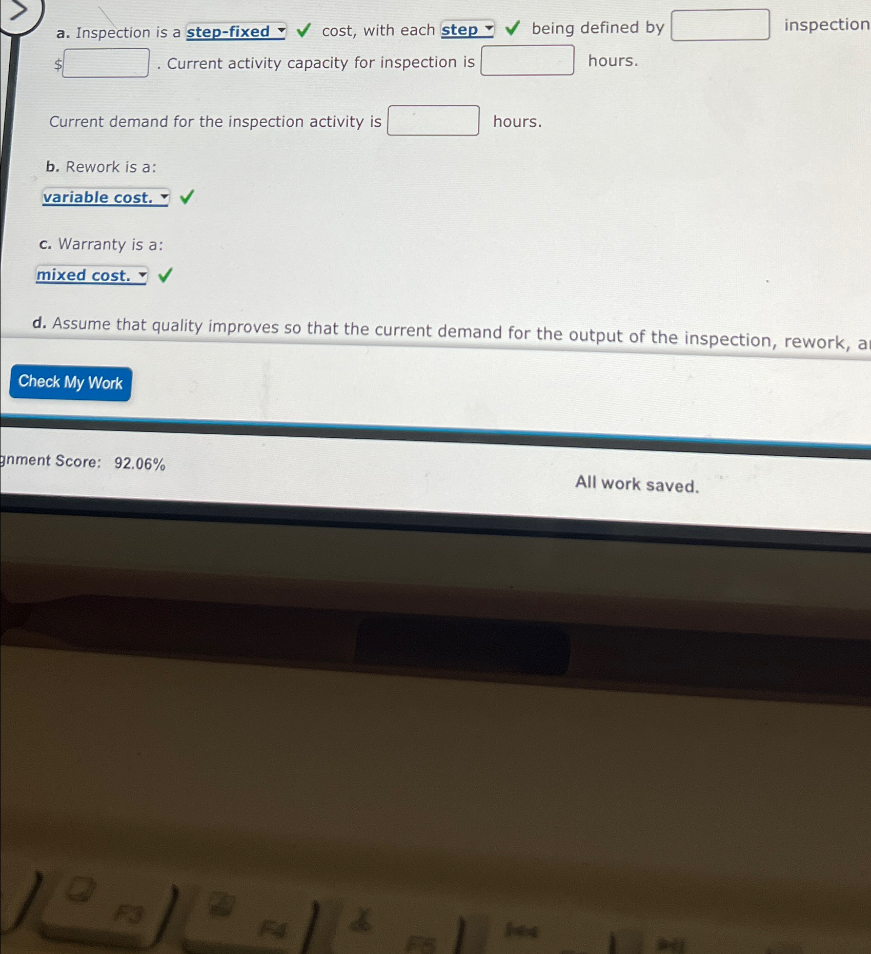  a. Inspection is a step-fixed cost, with each step being defined