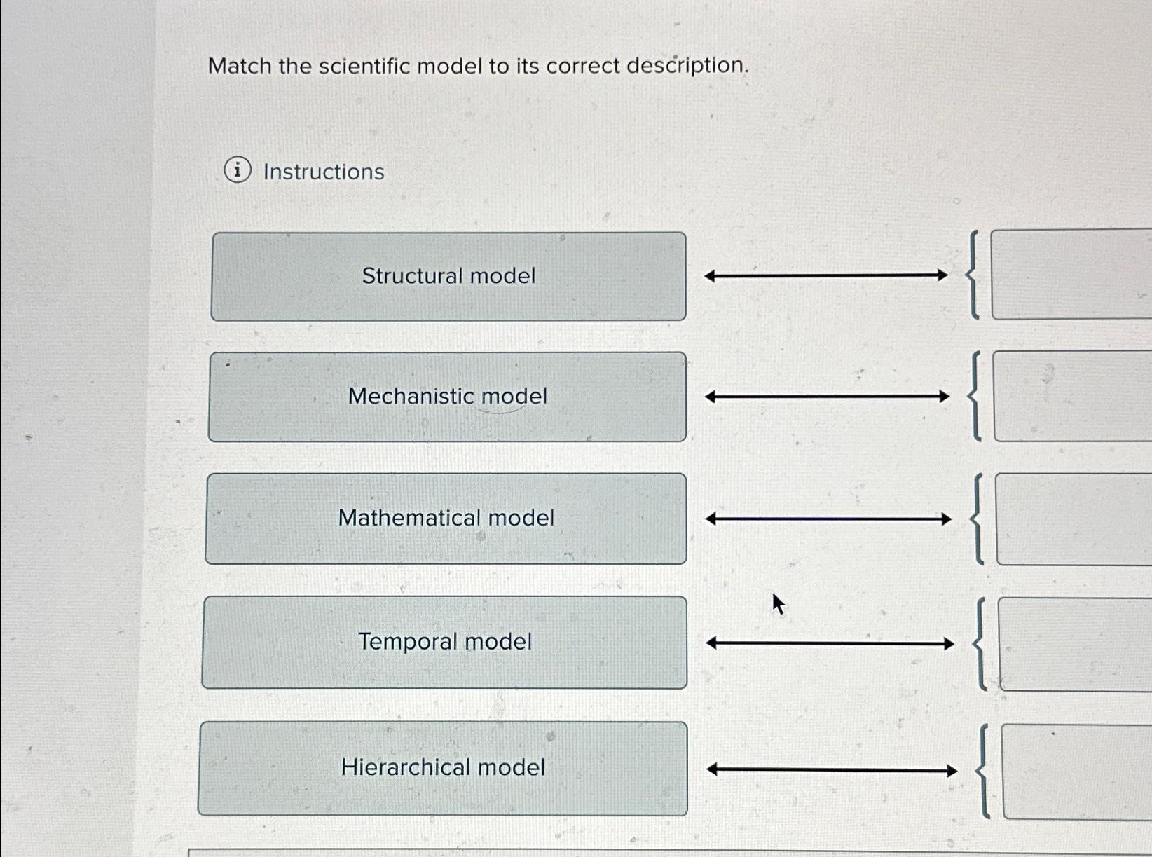  Match the scientific model to its correct description. (i) Instructions Structural