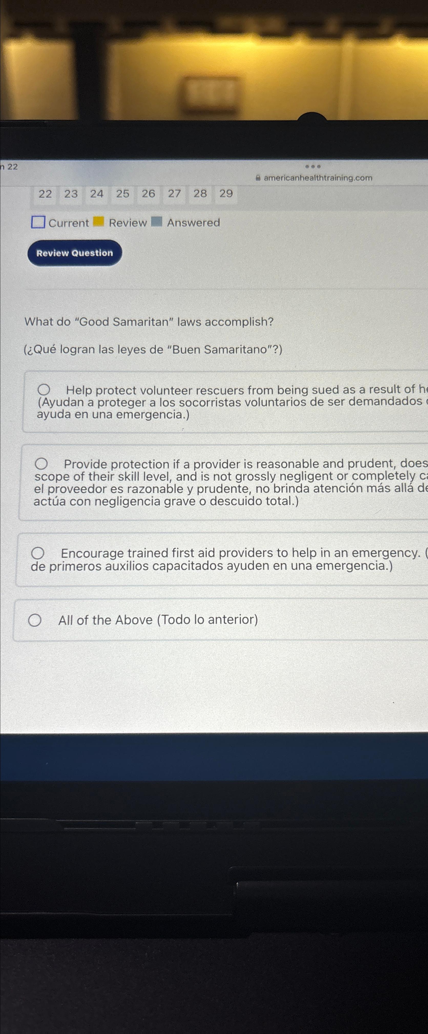  22 ** 22,23,24,25,26,27,28,29 americanhealthtraining.com Current Review Answered What do "Good Samaritan"