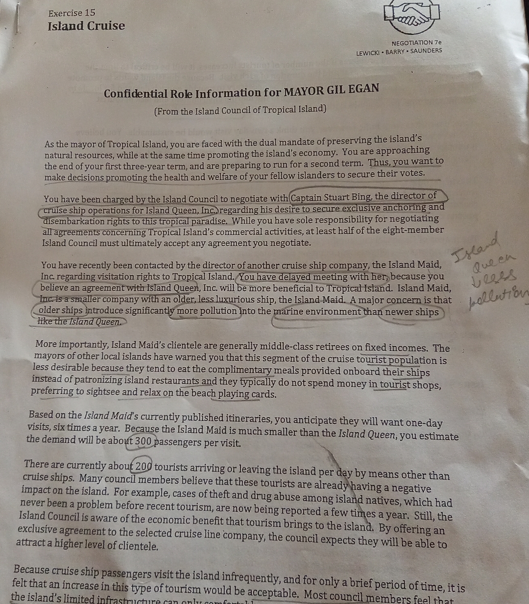  Exercise 15 Island Cruise NEGOTIATION 7 E LEWICKI * BARRY =