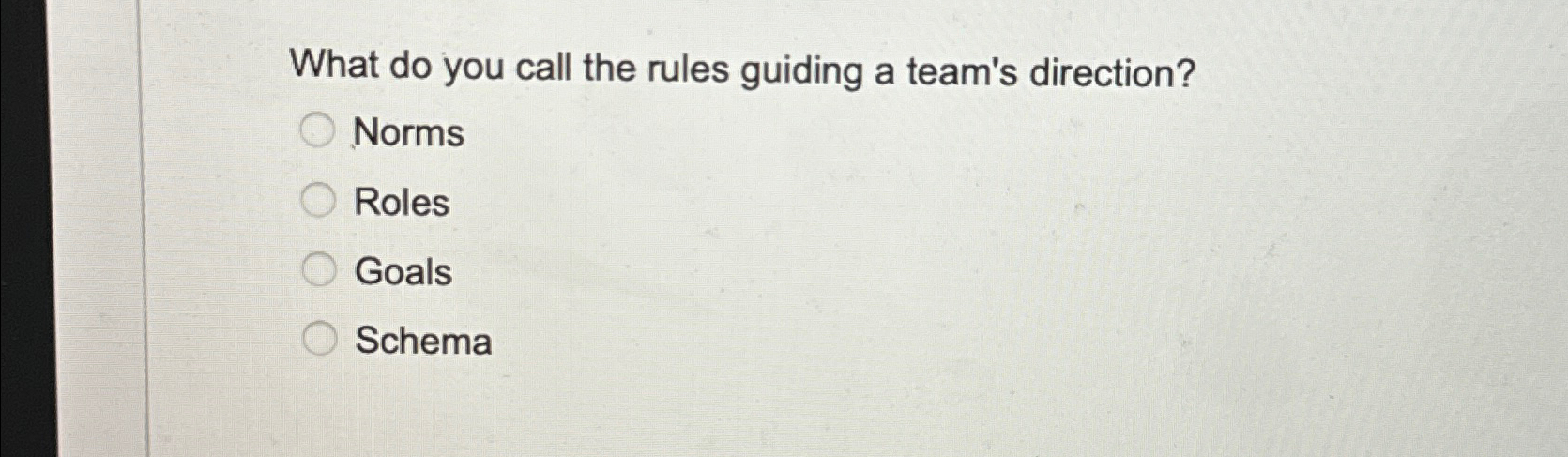  What do you call the rules guiding a team's direction? Norms