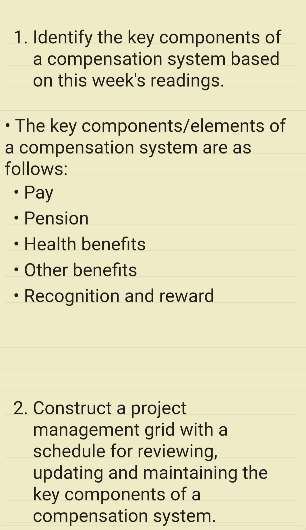  Construct a project management grid with a schedule for reviewing, updating
