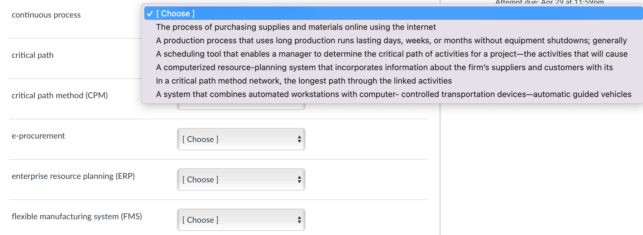 A list of the items and the number of each required to