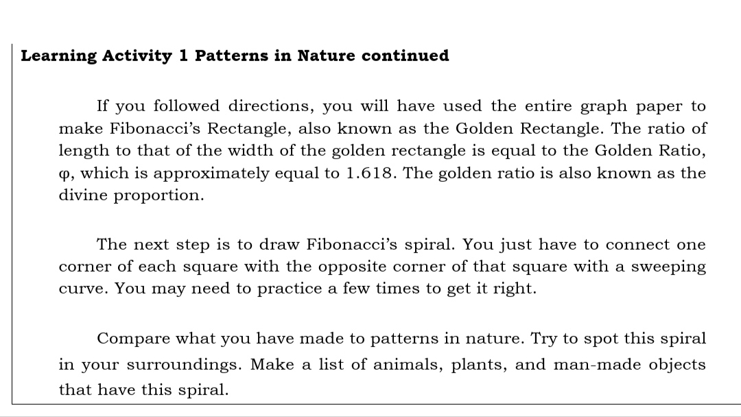please answer this klml Learning Activity 1 Patterns in Nature continued If