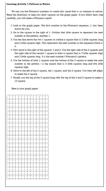 Please help me answer this one Learning Activity 1 Patterns in Nature