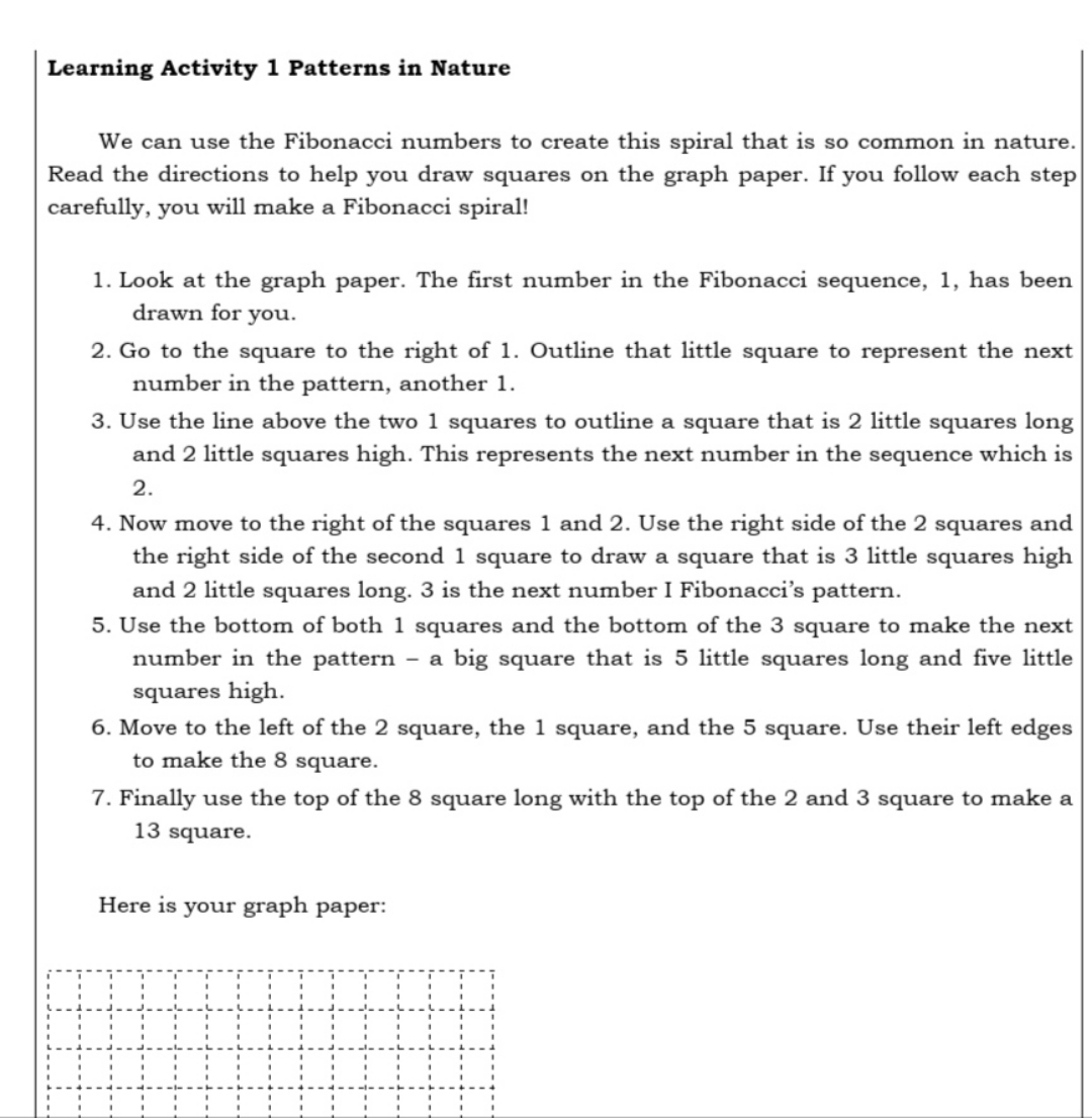 Please answer this one Learning Activity 1 Patterns in Nature We can
