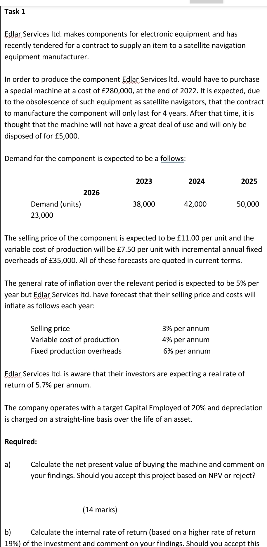  Task 1 'EdlarServices ltd. makes components for electronic equipment and has