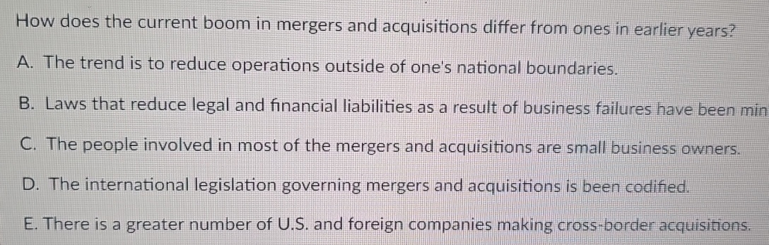  How does the current boom in mergers and acquisitions differ from