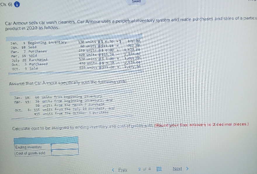 chapter fifo method and Ch. 6) Saved Car Armour sells car wash