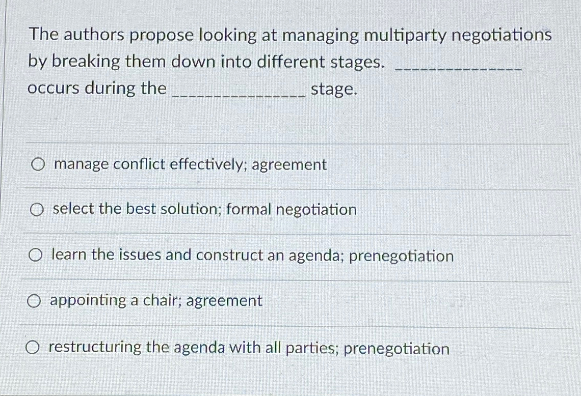  The authors propose looking at managing multiparty negotiations by breaking them