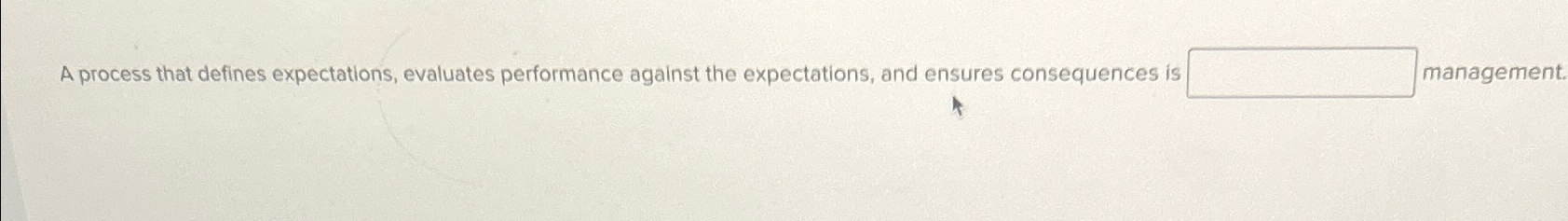  A process that defines expectations, evaluates performance against the expectations, and