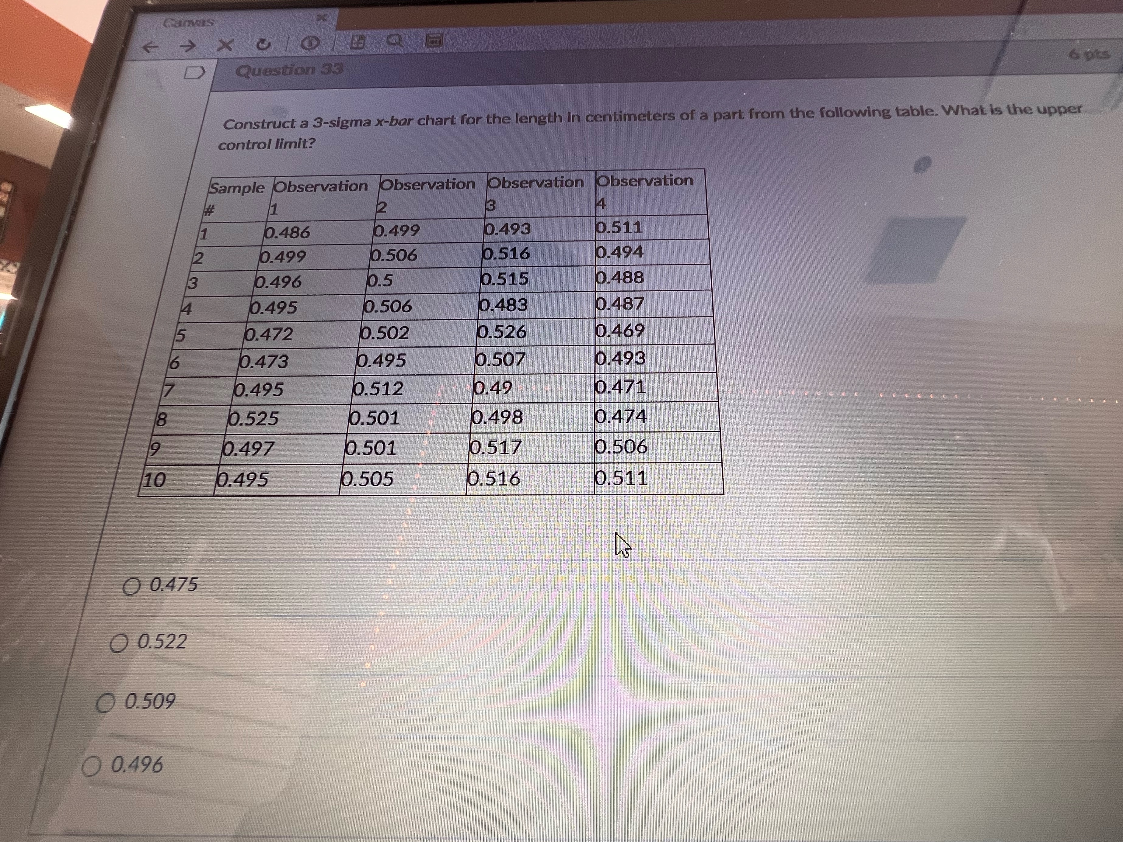 Construct a 3 signs r chart for the length in cm