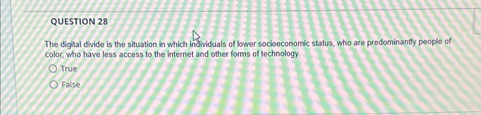  QUESTION 28 The digital divide is the situation in which individuals