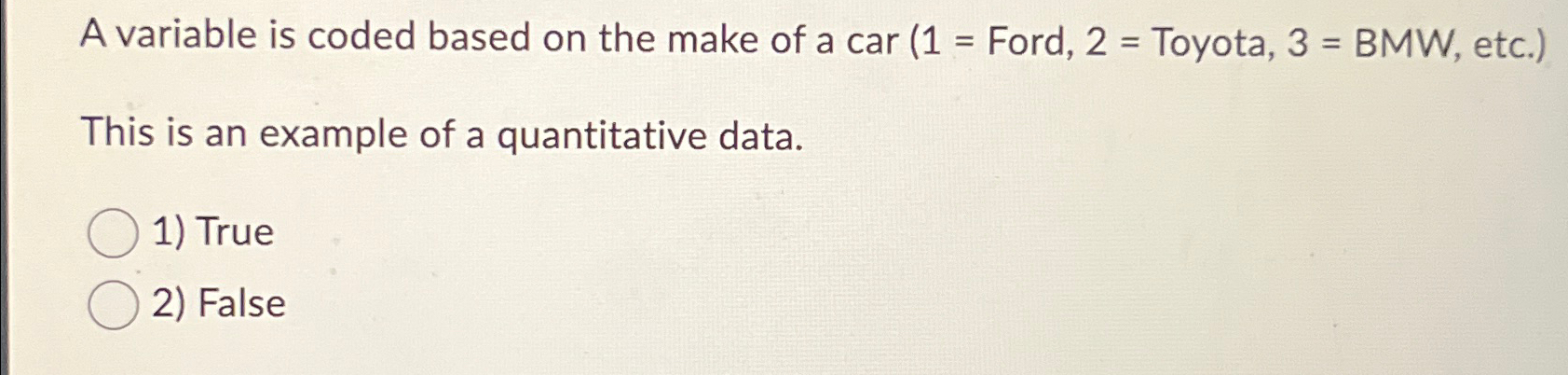  A variable is coded based on the make of a car