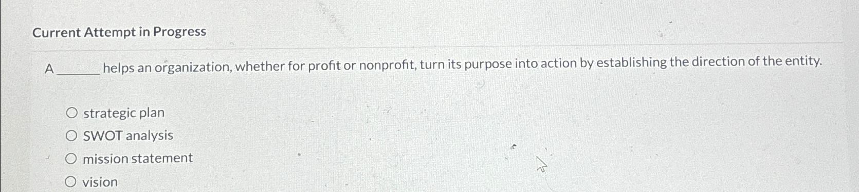  Current Attempt in Progress A helps an organization, whether for profit