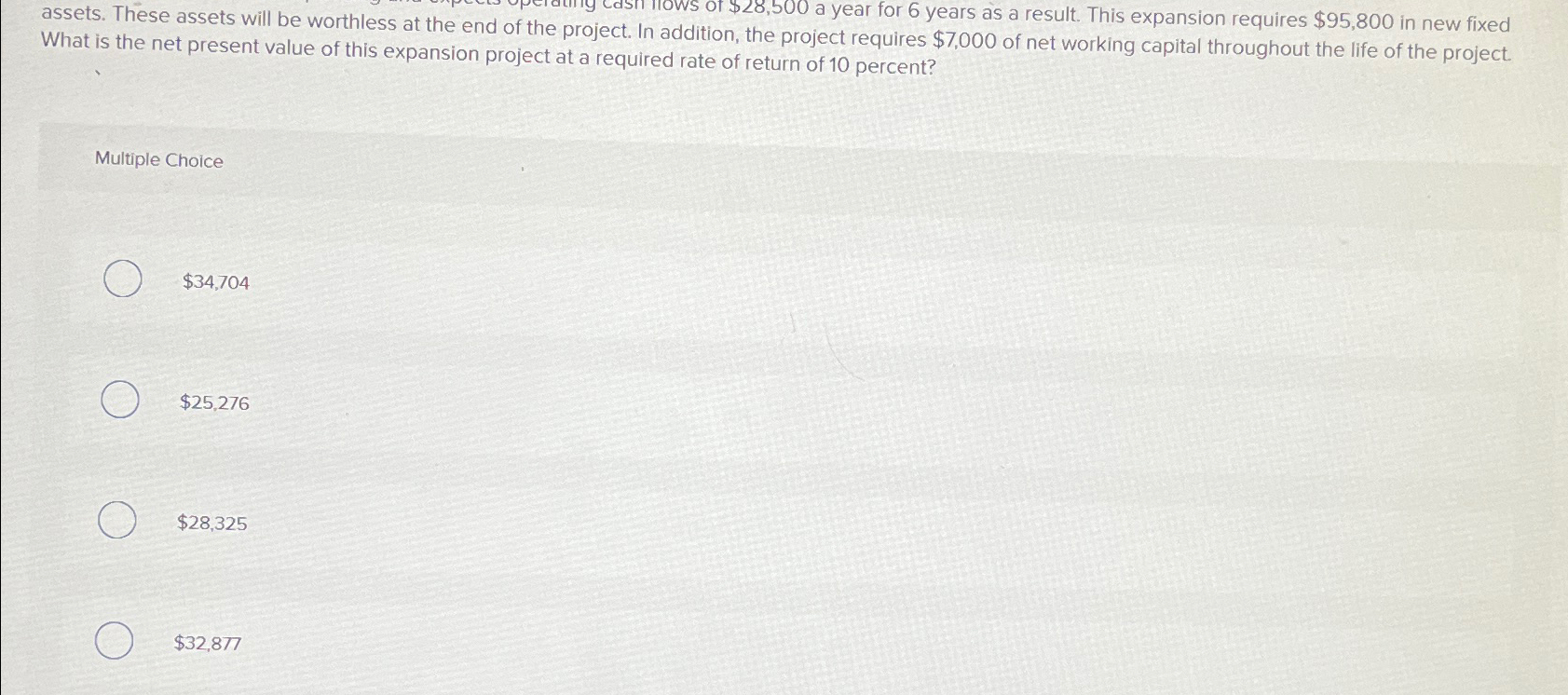  project. In addition, the project requires $7,000 of net working capital