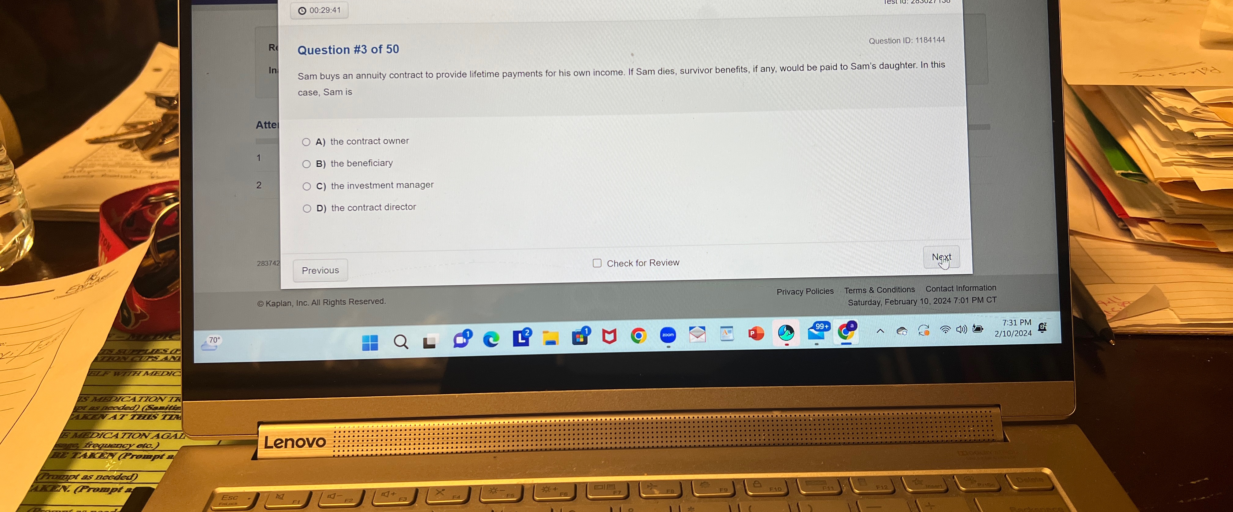  (1)00:29:41 Re Question #3 of 50 In Sam buys an annuity