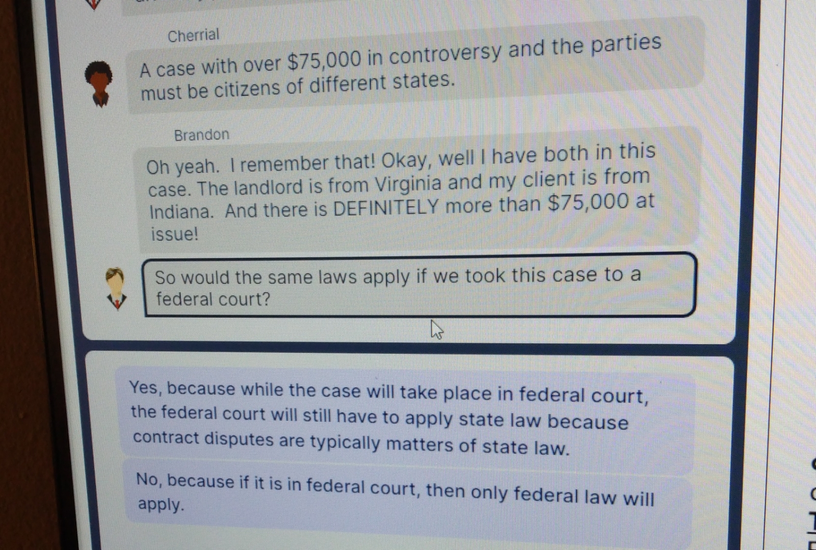  Cherrial A case with over $75,000 in controversy and the parties