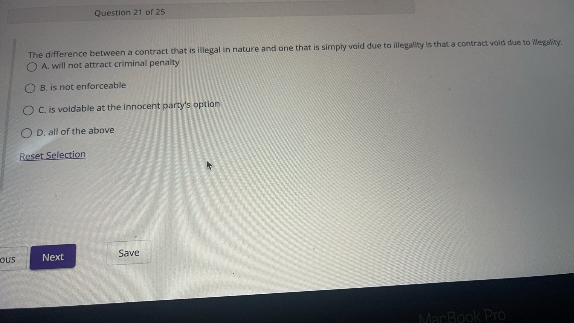  The difference between a contract that is illegal in nature and