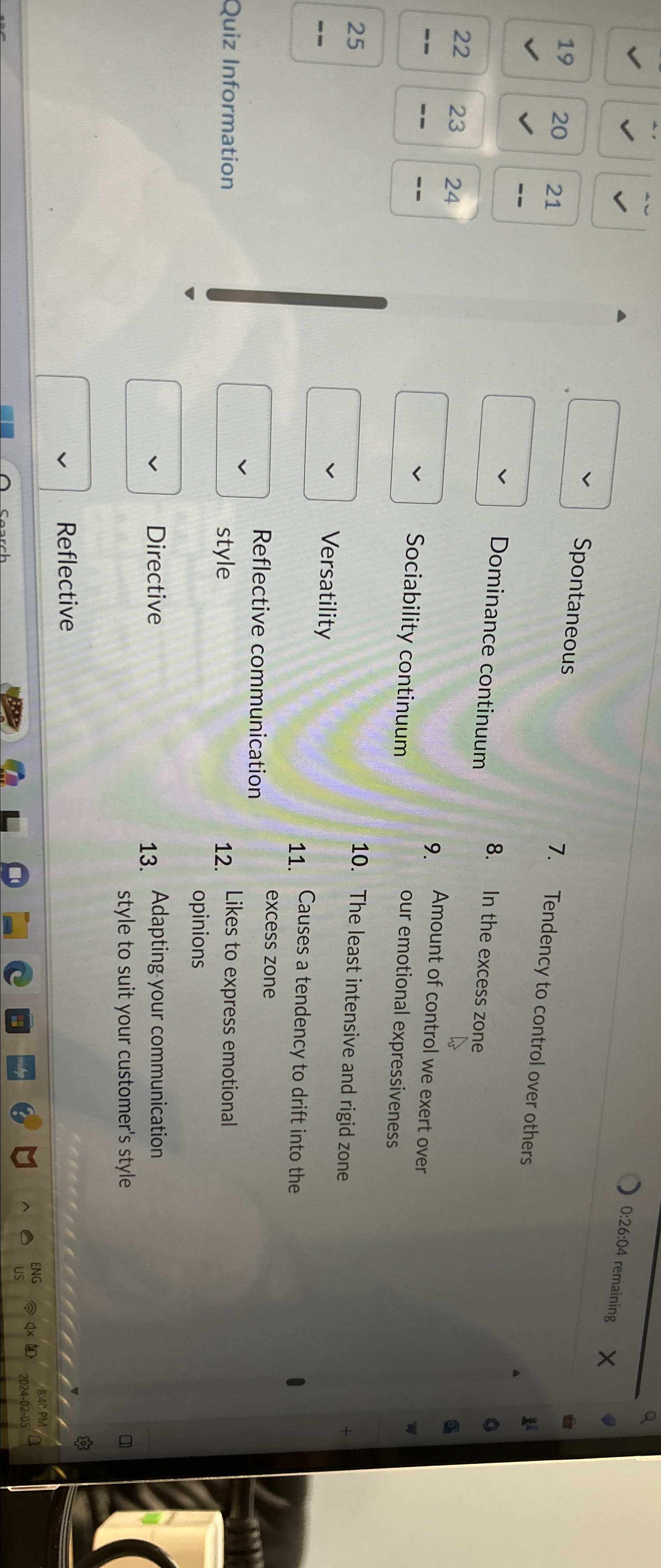  Match the definition with the correct term/phrase. 222324,vv, Emotive 25,vv Zone